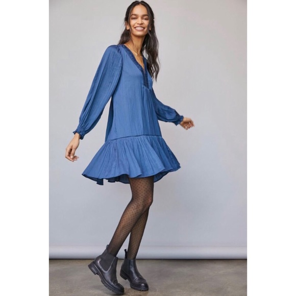 ANTHROPOLOGIE SABIA FLOUNCED TUNIC DRESS IN BLUE - Picture 1 of 5